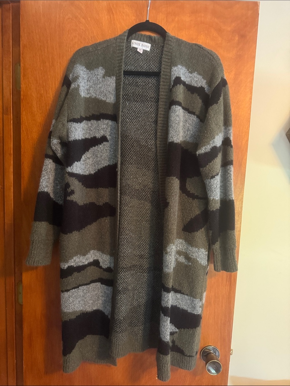 Knox Rose Olive, Gray & Black Camo Open Cardigan